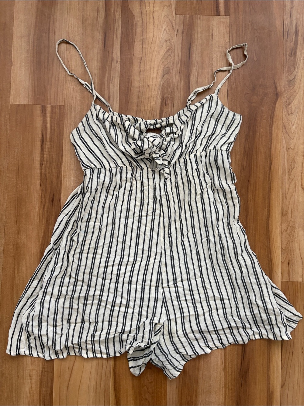 Billabong White and Black Striped Tie-Front Romper